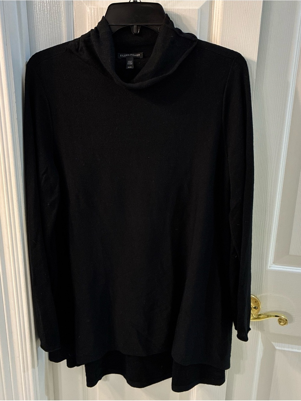 Eileen Fisher Black Cowl Neck Tencel Wool Knit Tunic Sweater Top SZ M